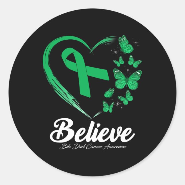 Sticker Rond Bile Duct Cancer Sensibilisation Papillon Coeur gu (Devant)