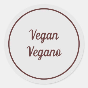 Sticker Rond Bilingue Gris Clair Végétalien (Végano) Simple