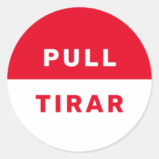 Sticker Rond Bilingue Tirer Français Espagnol Rouge Blanc Sécur