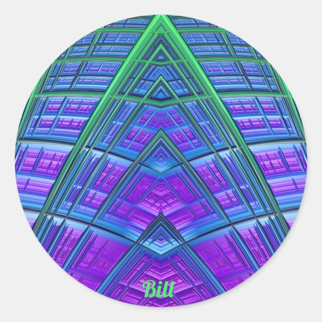 Sticker Rond BILL ~ COOL ! Vert bleu bleu géométrique ~ (Devant)