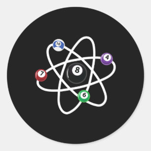 Sticker Rond Billard Atom Science Shirt 8 balles Pool Lovers Bi
