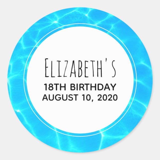 Sticker Rond Billard bleu clair eau photo Anniversaire (Devant)