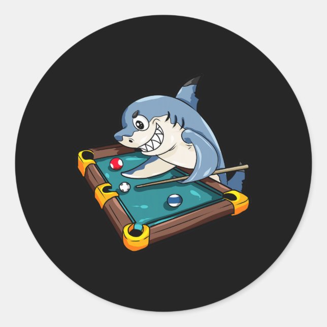 Sticker Rond Billard Shark Pool Snooker Player Cadeau (Devant)