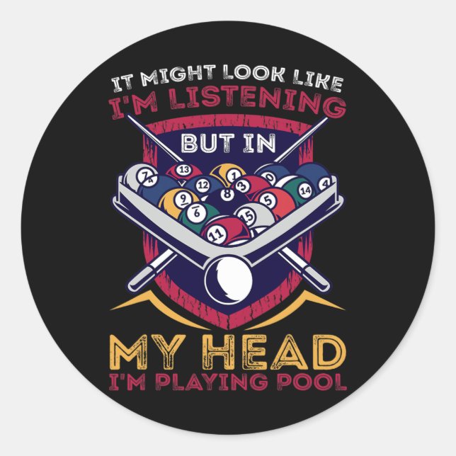 Sticker Rond Billard Snooker Pool Joueur Sport Competit (Devant)