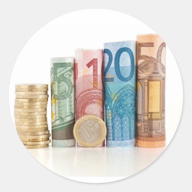 Sticker Rond billets roulés en euros et pièces (Devant)