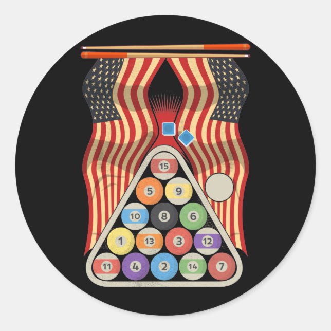 Sticker Rond Billiard American Flag Cue Sports Snooker Pool (Devant)