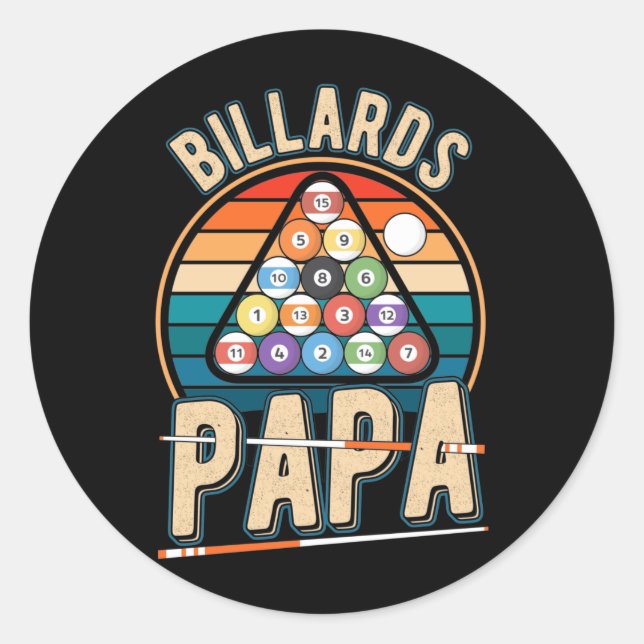 Sticker Rond Billiard Papa Cue Sports Papa Snooker Pool (Devant)
