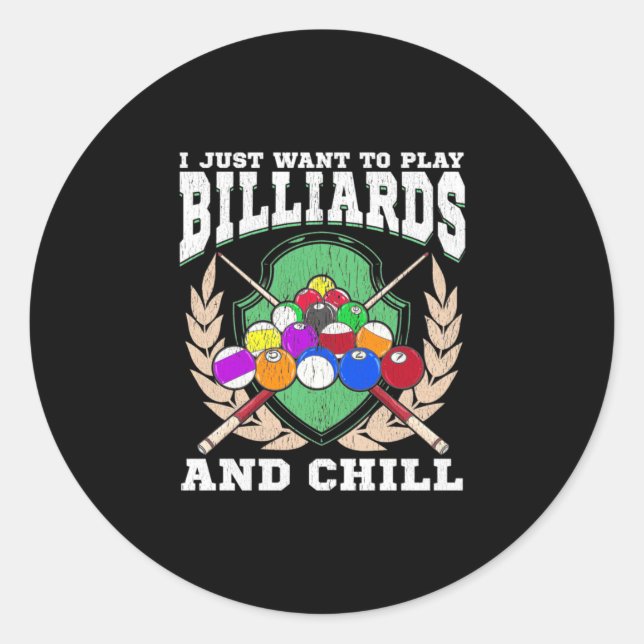 Sticker Rond Billiards Player | Play Billiards And Chill (Devant)