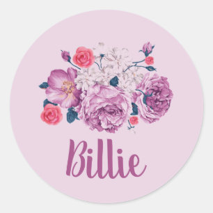 Sticker Rond Billie Nom Floral Personnalisé Fleur Vintage Fille