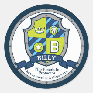 Sticker Rond Billy lettre B nom signifiant heraldry shield kids