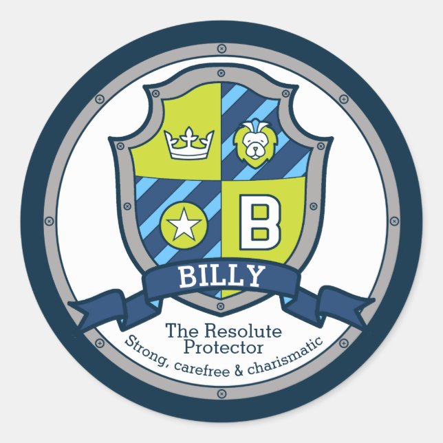 Sticker Rond Billy lettre B nom signifiant heraldry shield kids (Devant)