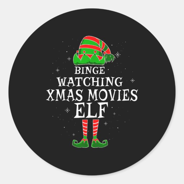Sticker Rond Binge Watching Xmas Movies Elf Matching Family Chr (Devant)