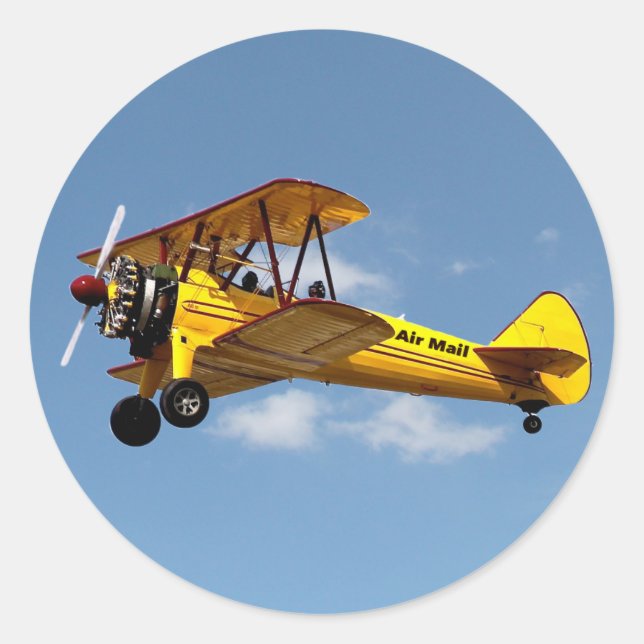 Sticker Rond Biplan Air Mail (Devant)