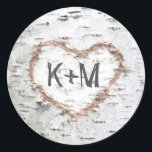 Sticker Rond Birch Bark Heart Rustic Mariage<br><div class="desc">Sceau de mariage campagnard rustique avec monogramme de coeur d'écorce de bouleau</div>