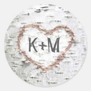 Sticker Rond Birch Bark Heart Rustic Mariage