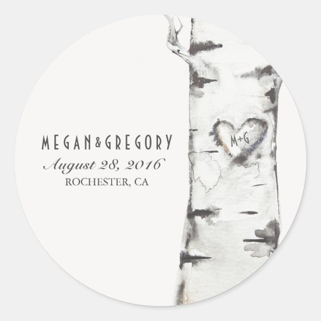 Sticker Rond Birch Heart Rustic Mariage (Devant)