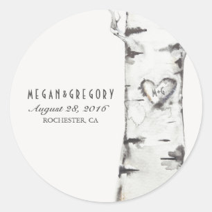 Sticker Rond Birch Heart Rustic Mariage
