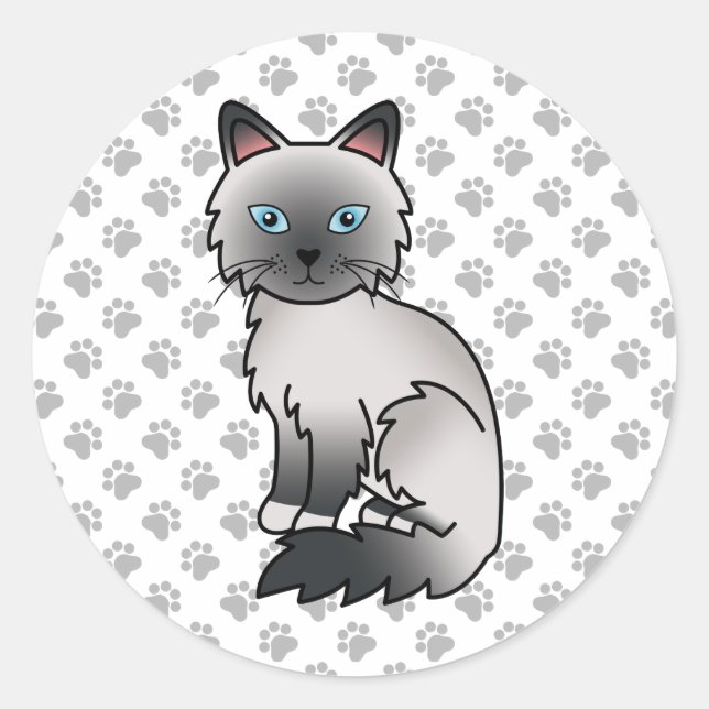 Sticker Rond Birman / Ragdoll Point Bleu Chat & Pattes Mignonne (Devant)