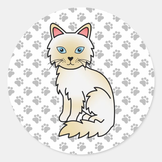Sticker Rond Birman / Ragdoll Point crème Chat & Pattes Mignonn (Devant)