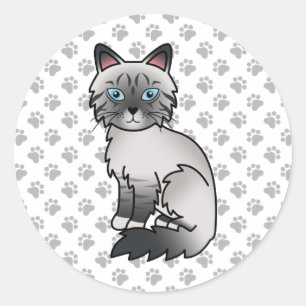 Sticker Rond Birman / Ragdoll Tabby bleu point Patte Chaton & P