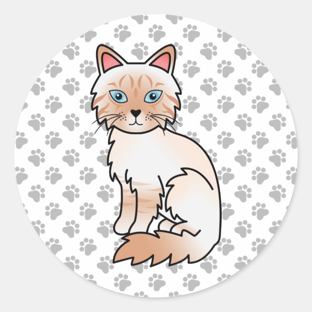 Sticker Rond Birman / Ragdoll tigré pointe rouge Chat & Pattes  (Devant)