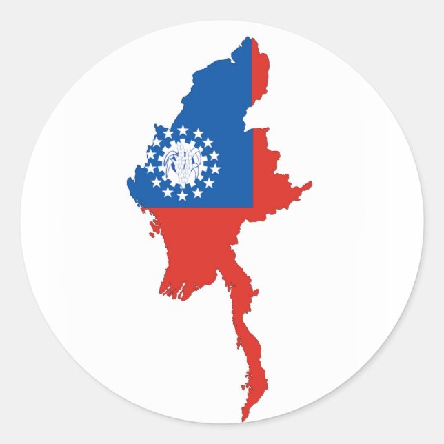 Sticker Rond birmanie birmanie drapeau du pays forme de la cart (Devant)