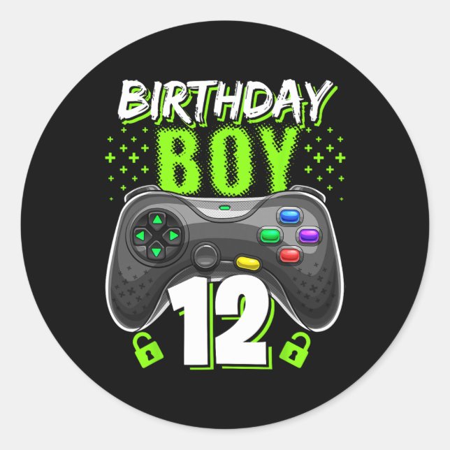 Sticker Rond Birthday Boy 12 Video Game Controller 12e B (Devant)