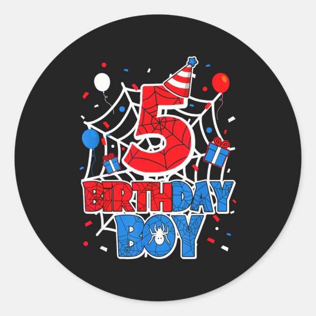 Sticker Rond Birthday Boy 5 Year Old Sders 5th Birthday Kids  (Devant)