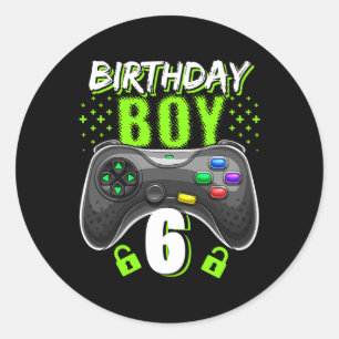 Sticker Rond Birthday Boy 6 Contrôleur de jeu vidéo Gamer 6th B