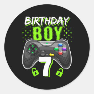 Sticker Rond Birthday Boy 7 Contrôleur de jeu vidéo Gamer 7th B