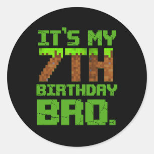 Sticker Rond Birthday Boy C'est mon 7e anniversaire Gamer Pixel
