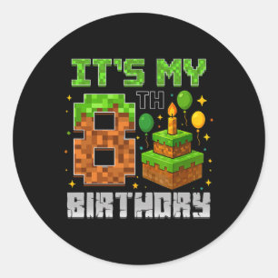 Sticker Rond Birthday Boy C'est mon 8e anniversaire Gamer Pixel