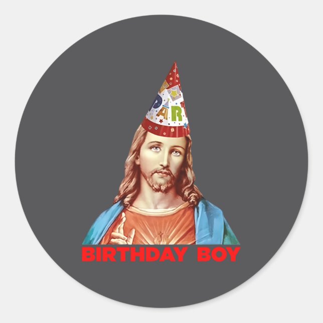 Sticker Rond Birthday Boy Jesus Funny Christmas Party Hat Long  (Devant)