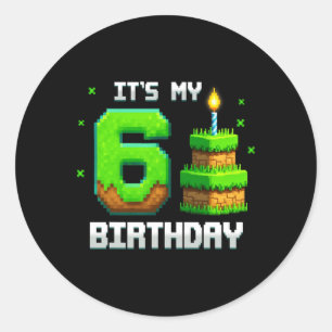Sticker Rond Birthday Boy Shirt C'est My 6th Birthday Funny Gam