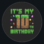 Sticker Rond Birthday Boy Son 10e Anniversaire Gamer Pixel Numb<br><div class="desc">Birthday Boy Son My 10th Birthday Gamer Pixel Numéro</div>