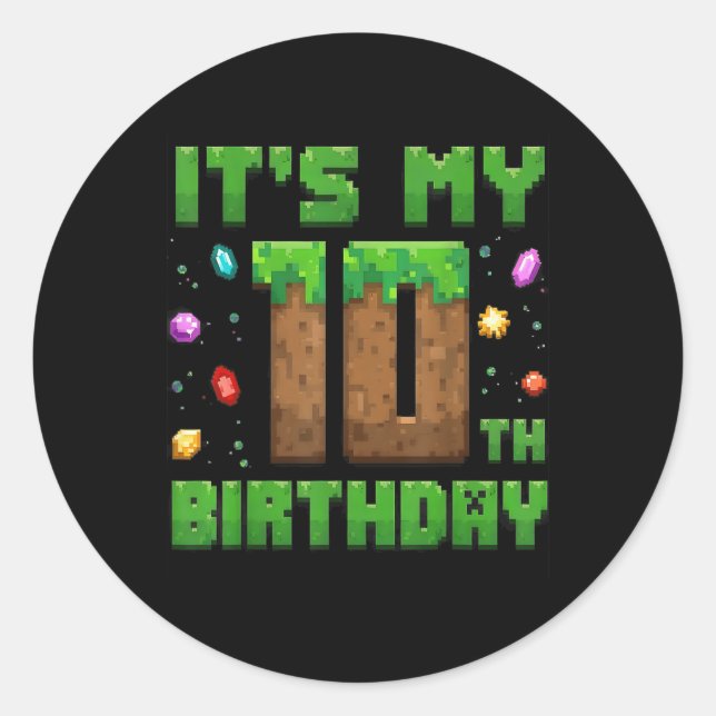 Sticker Rond Birthday Boy Son 10e Anniversaire Gamer Pixel Numb (Devant)