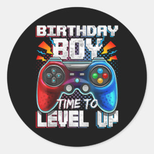Sticker Rond Birthday Boy Time Gamer Level Up Video Game