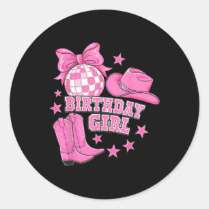 Sticker Rond Birthday Cowgirl Western Disco Birthday Girl Party
