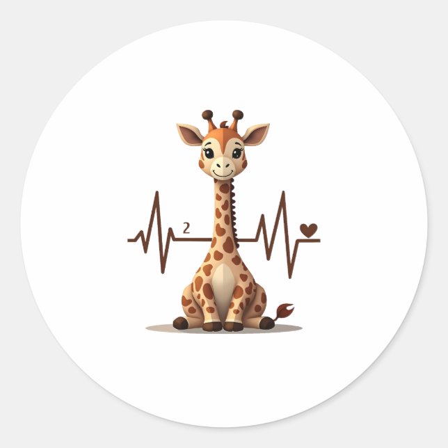 Sticker Rond Birthday Giraffe Heartbeat Shirt for Woman Man Kid (Devant)