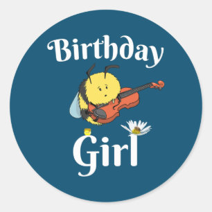 Sticker Rond Birthday Girl Cute Music Violon apiculteur