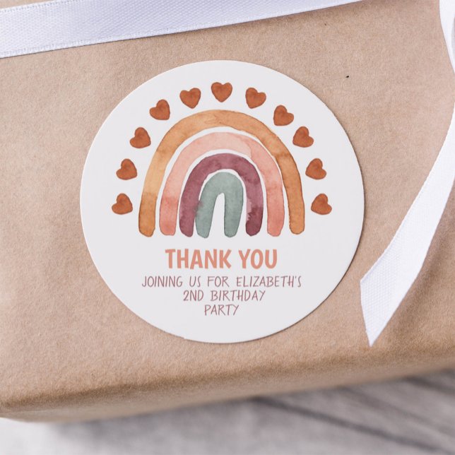 Sticker Rond Birthday Girl Modern Boho Rainbow Merci (Créateur téléchargé)