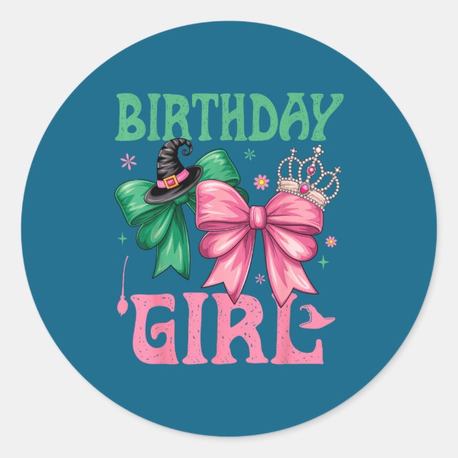 Sticker Rond Birthday Girl Nk And Green Birthday Witch Women Gi (Devant)