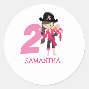 Sticker Rond Birthday GIRL ParrotParty Pirate 2ème nom