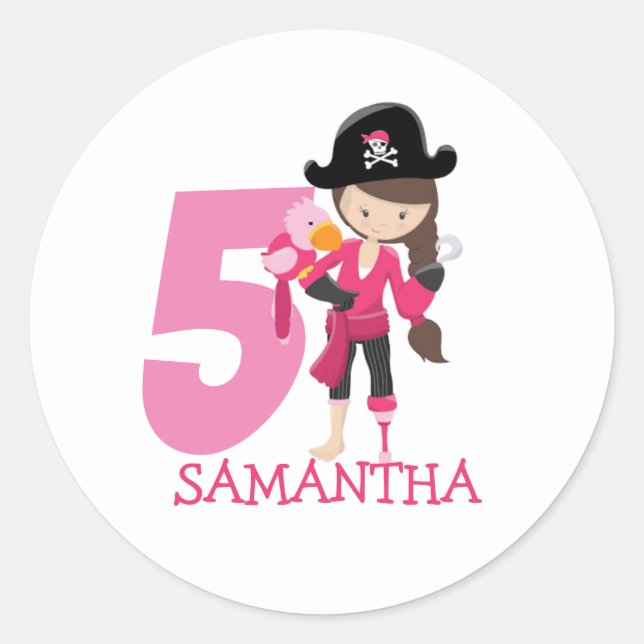 Sticker Rond Birthday GIRL ParrotParty Pirate 5e Nom (Devant)