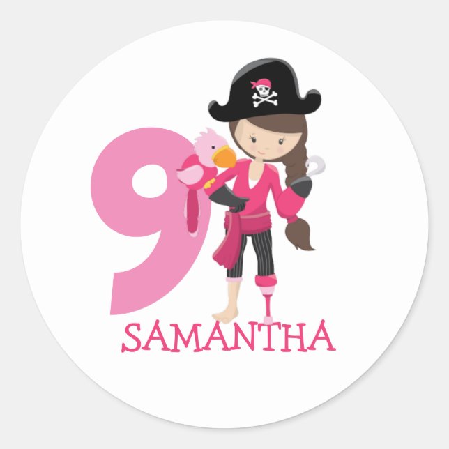 Sticker Rond Birthday GIRL Pirate 9e (Devant)