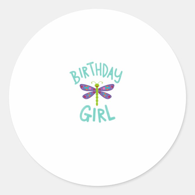 Sticker Rond Birthday girl shirt Dragonfly birthday party tee s (Devant)