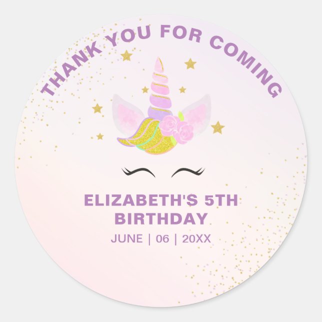 Sticker Rond Birthday Girl Unicorn Magical Celebration (Devant)