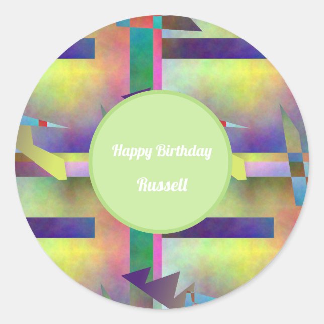 Sticker Rond Birthday Greetings Abstract Pattern Stencil Art (Devant)