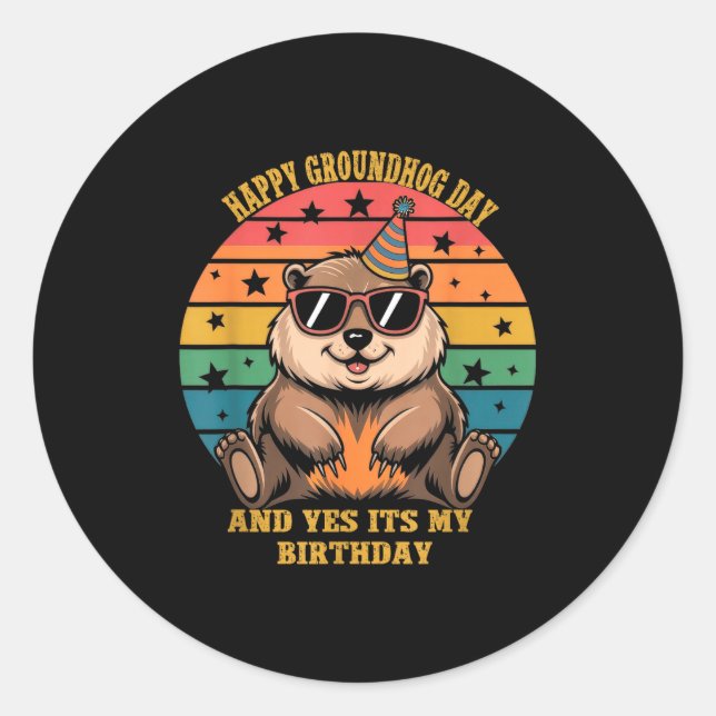 Sticker Rond Birthday Happy Groundhog Day Lovers Boys Girls Wom (Devant)