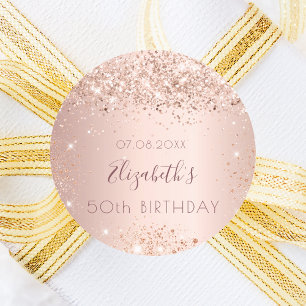 Sticker Rond Birthday rose gold glitter dust monogram name
